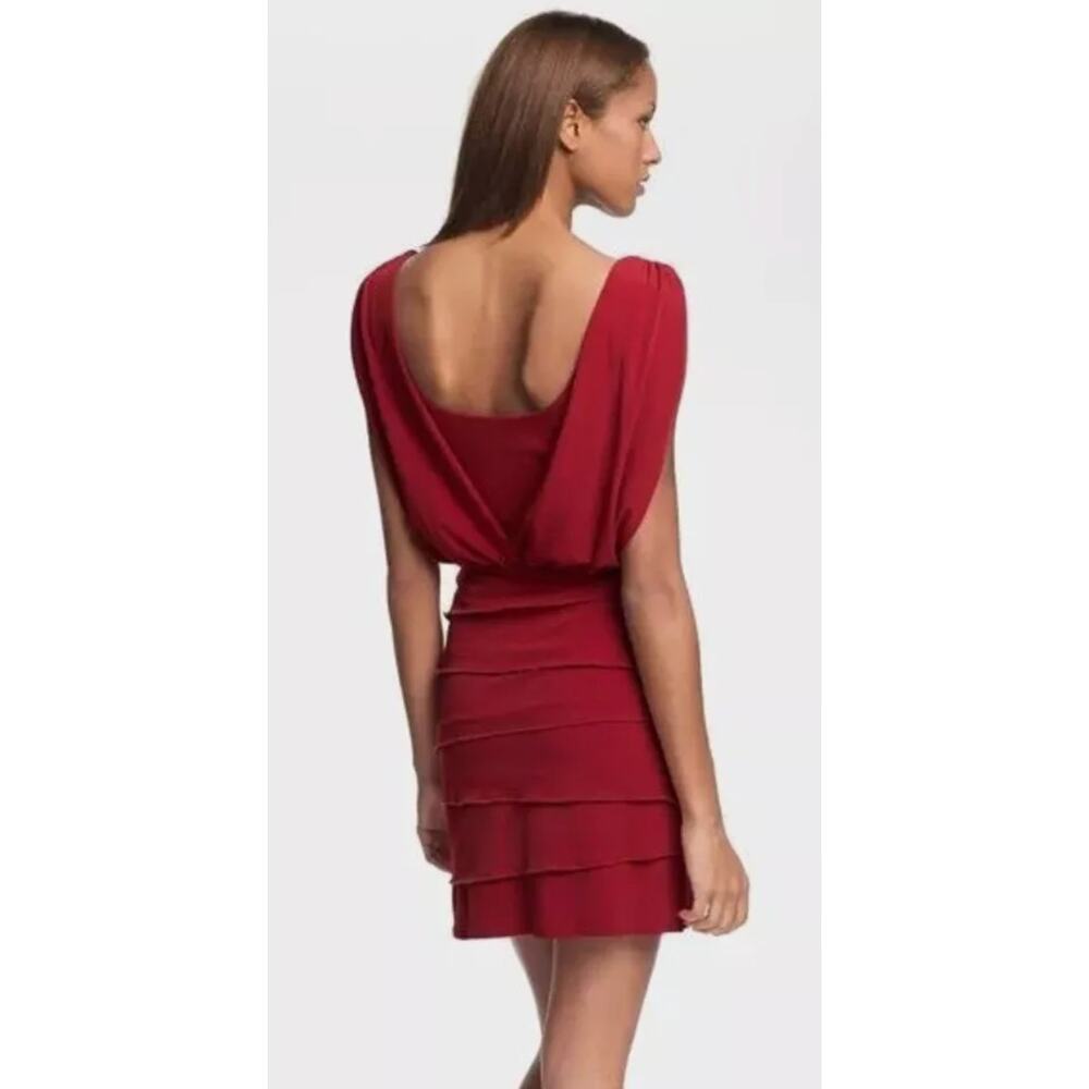 Laundry by Shelli Segal Mini Dress Ruby Red Layered‎ V-Neck Backless Women's 0